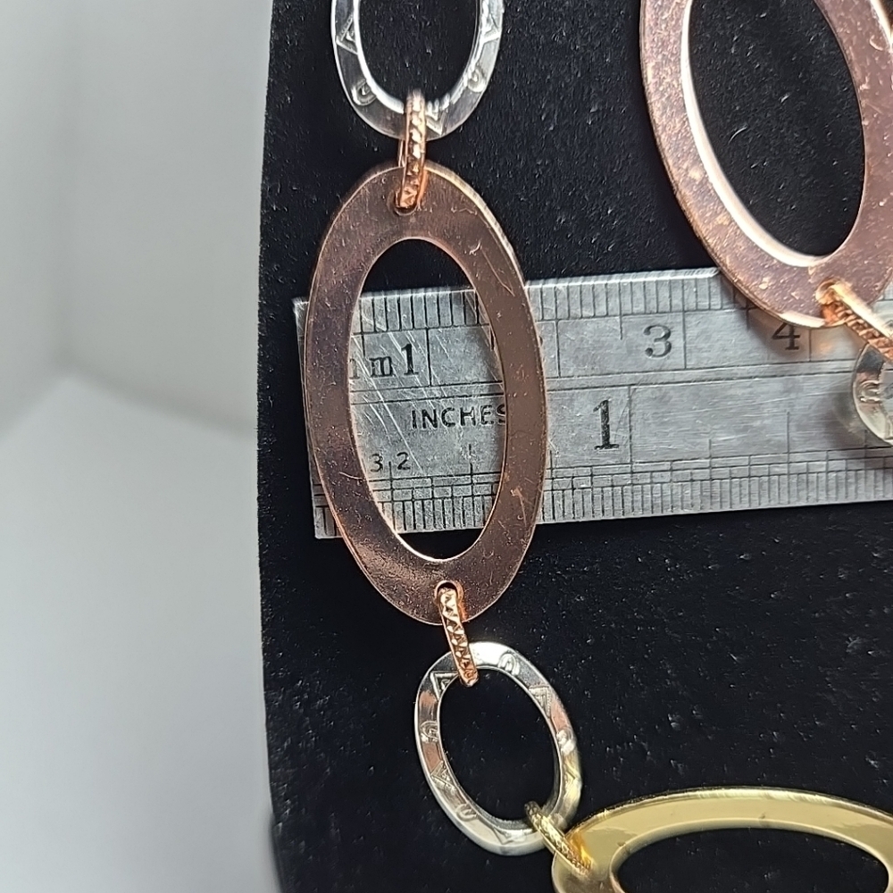 Daisy Fuentes Necklace Mixed Metal Copper Gold Silver Tone Adjustable 18” To 21" - Picture 6 of 10